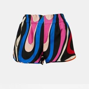 Women's Athletic Shorts in Black, Blue & Pink Wave Print